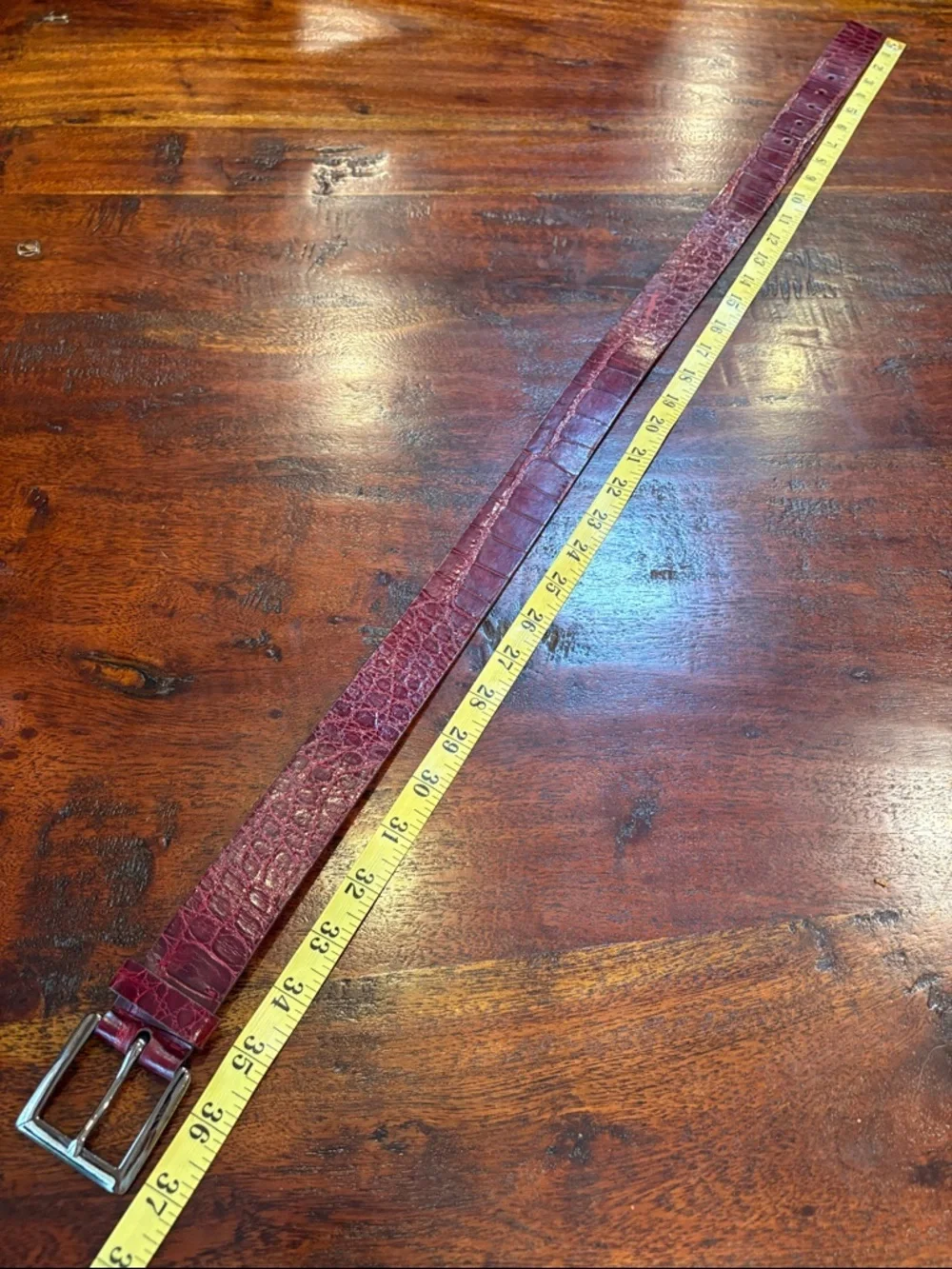 Vintage Ralph Lauren Burgundy Red Genuine American Alligator Leather Belt Medium